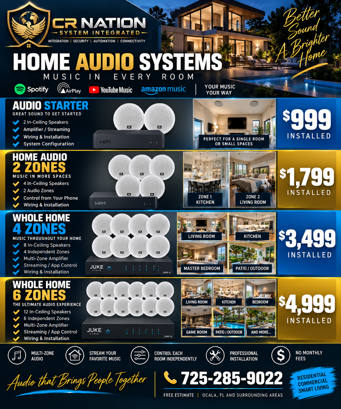CR Nation home audio system packages and installed pricing